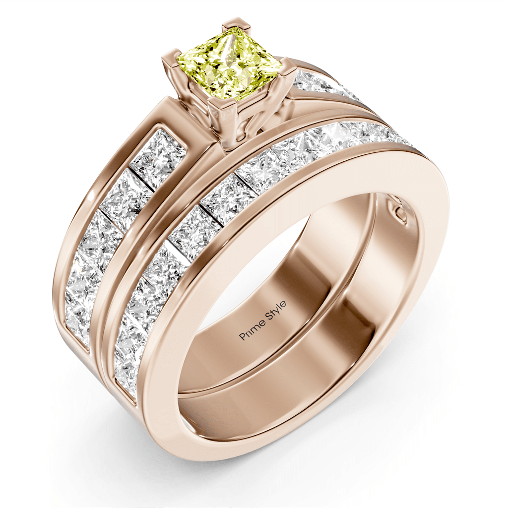 2.80 - 5.80 CT Princess Cut Fancy Yellow Diamonds - Bridal Set - Primestyle.com