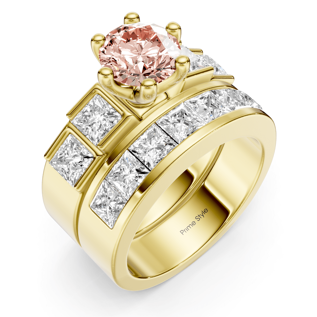 3.00-6.00 CT Princess & Round Cut Fancy Pink Diamonds - Bridal Set