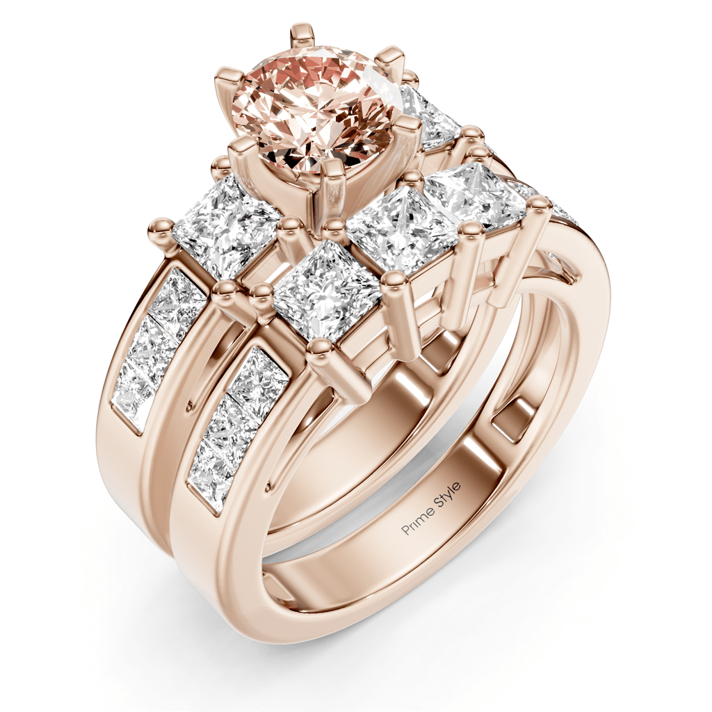 2.95 - 5.95 CT Princess Cut Fancy Pink Diamonds - Bridal Set - Primestyle.com