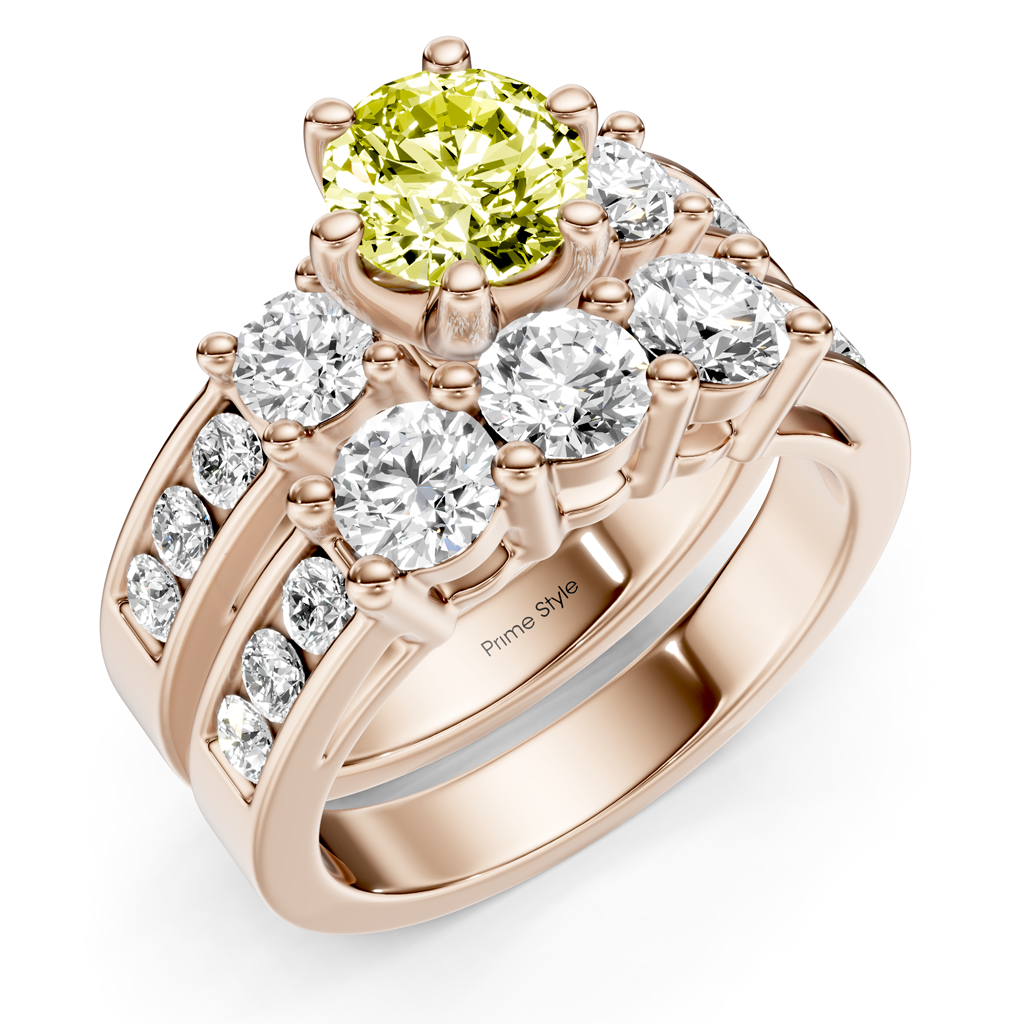 2.80-5.80 CT Princess & Round Cut Fancy Yellow Diamonds - Bridal Set