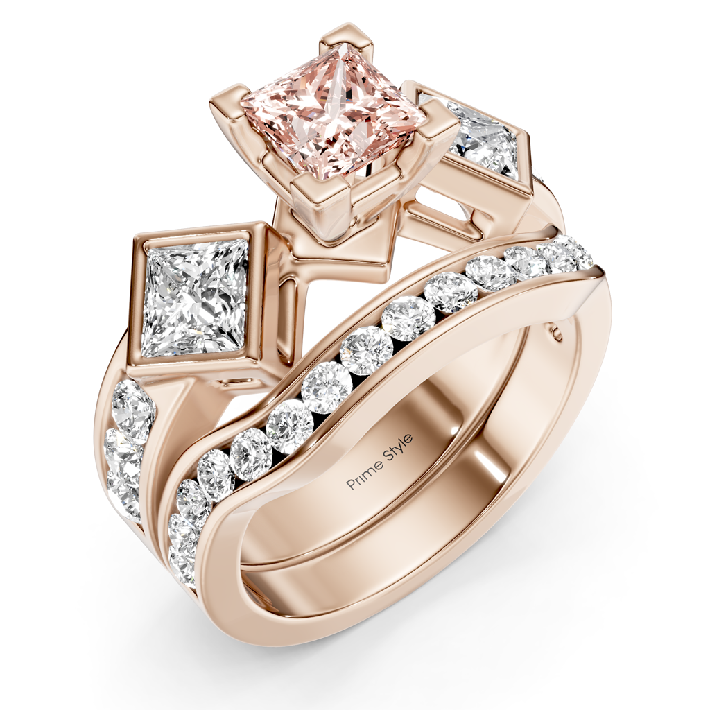 2.65-5.65 CT Princess & Round Cut Fancy Pink Diamonds - Bridal Set