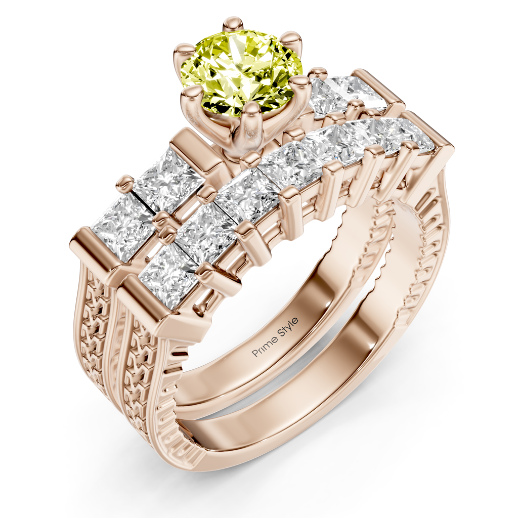 2.40-5.40 CT Princess Cut Fancy Yellow Diamonds - Bridal Set