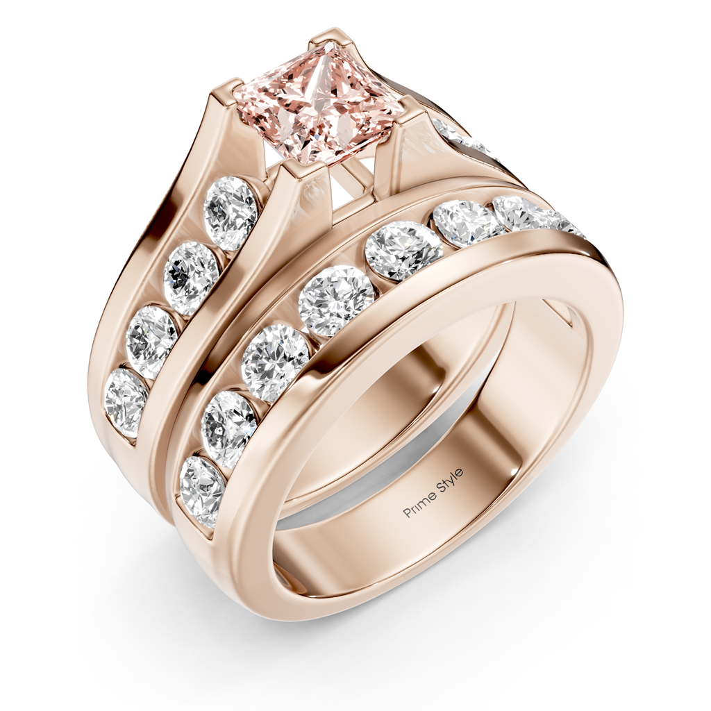 2.80-5.80 CT Princess & Round Cut Fancy Pink Diamonds - Bridal Set