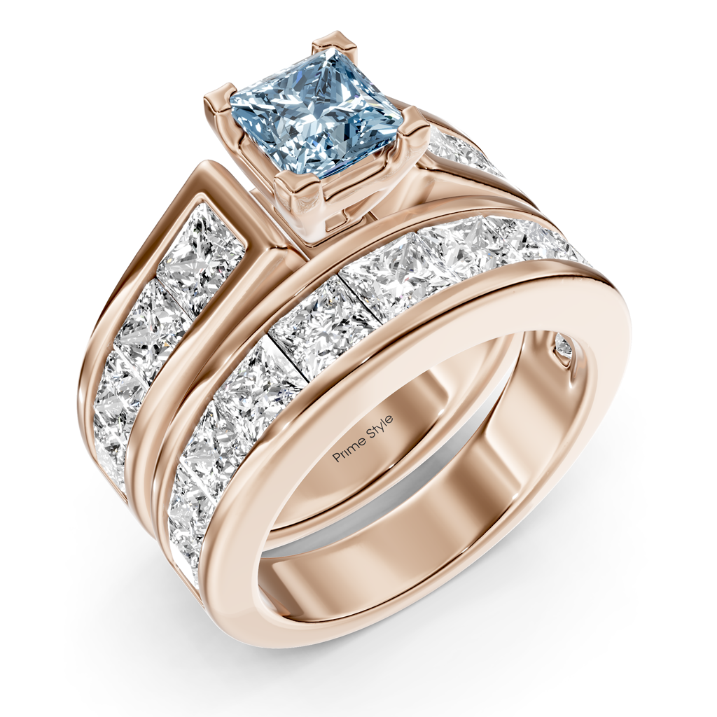 5.90-8.90 CT Princess Cut Fancy Blue Diamonds - Bridal Set