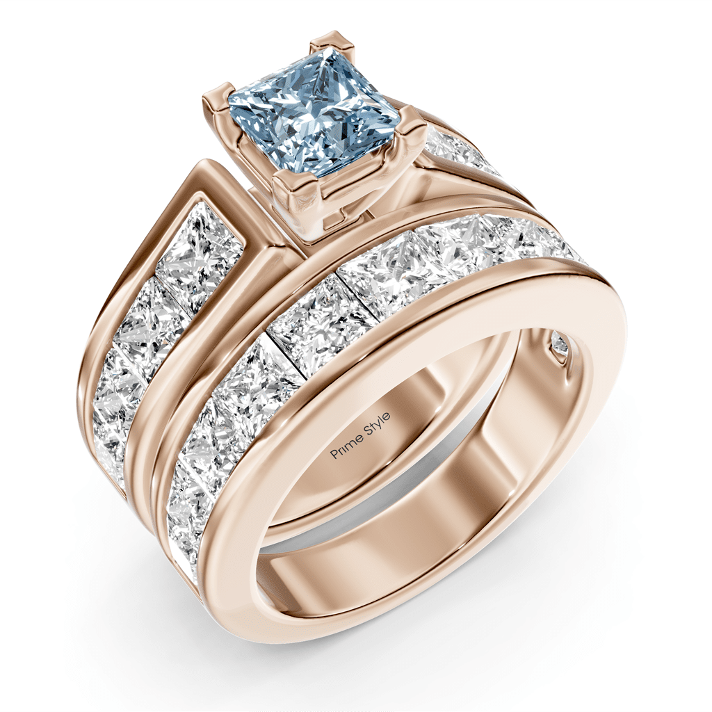 5.90-8.90 CT Princess Cut Fancy Blue Diamonds - Bridal Set