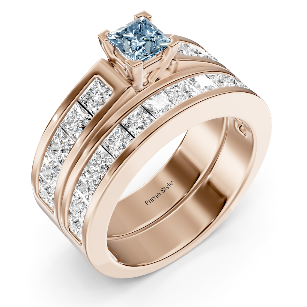 2.80-5.80 CT Princess Cut Fancy Blue Diamonds - Bridal Set