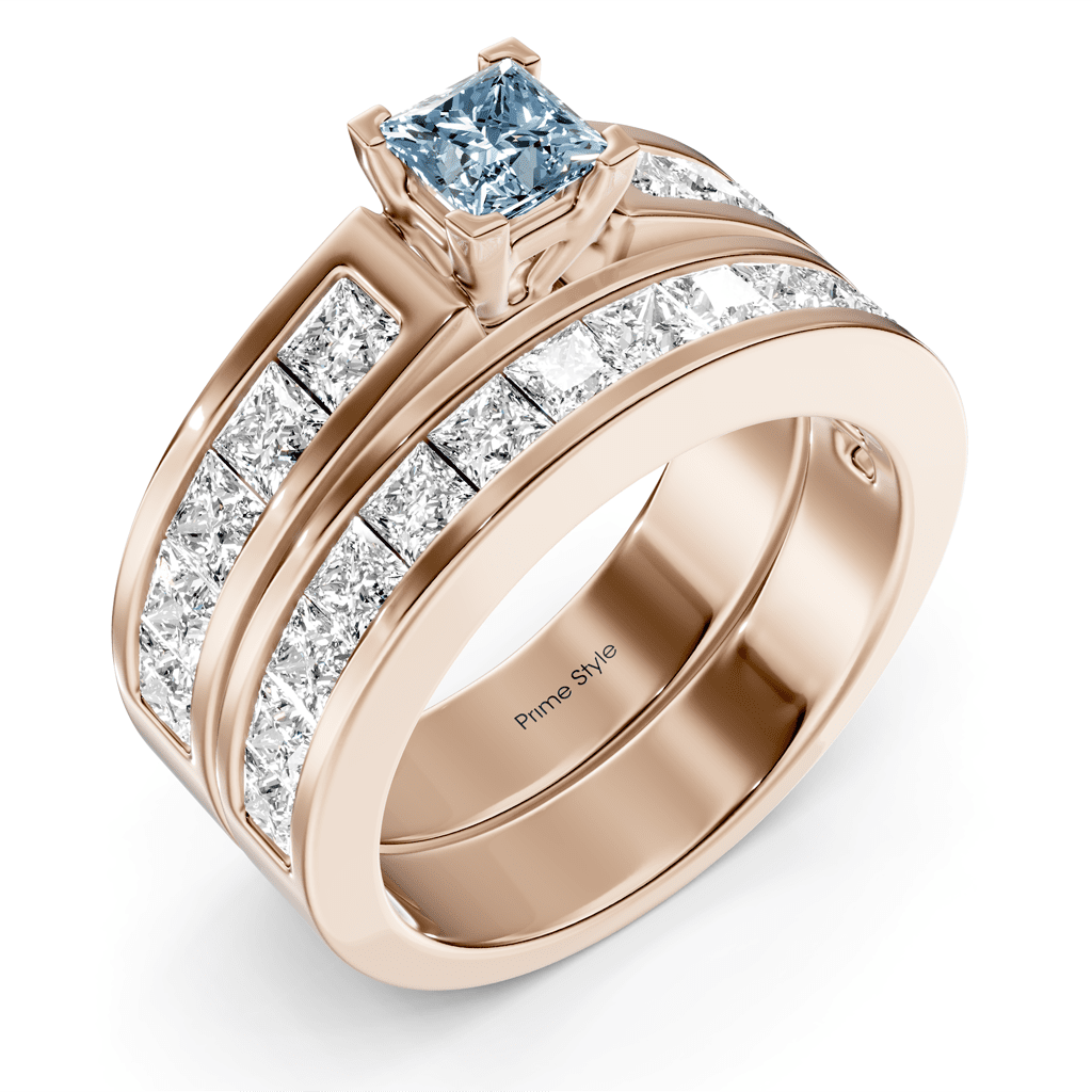 2.80-5.80 CT Princess Cut Fancy Blue Diamonds - Bridal Set