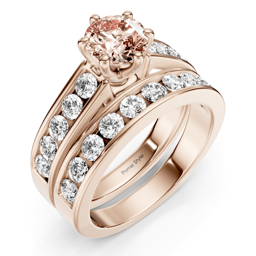 2.45 - 5.45 CT Princess & Round Cut Fancy Pink Diamonds - Bridal Set - Primestyle.com