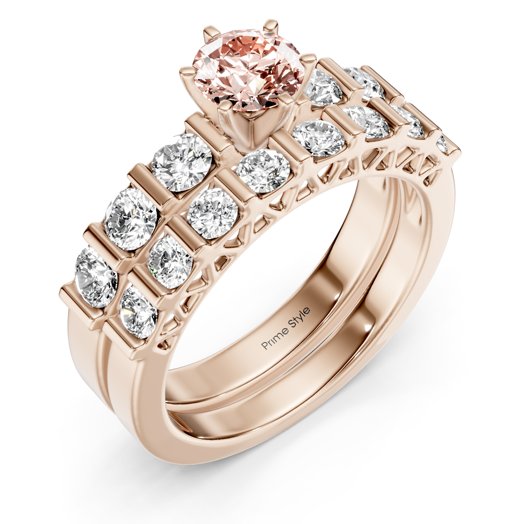 2.10-5.10 CT Round Cut Fancy Pink Diamonds - Bridal Set