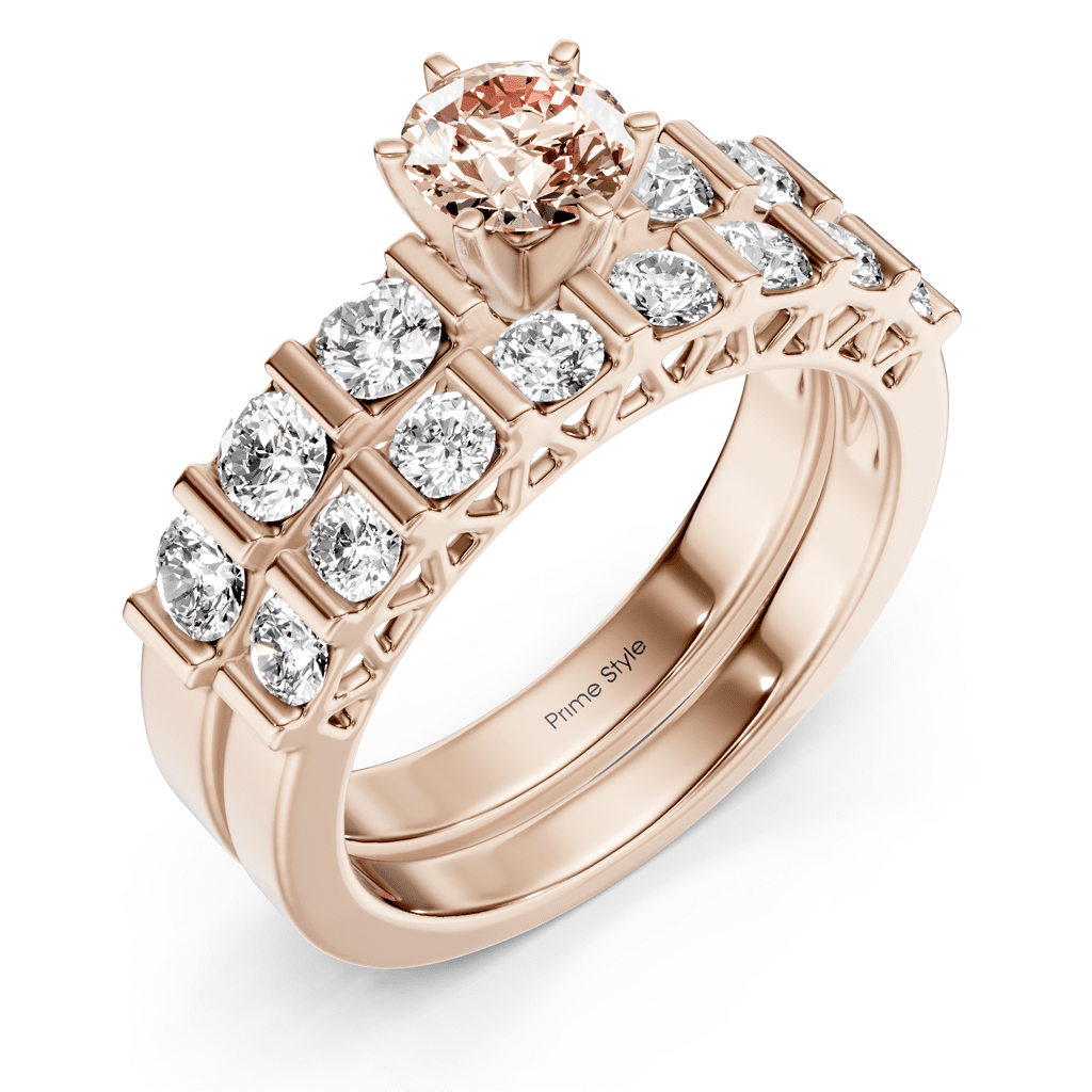 2.10 - 5.10 CT Round Cut Fancy Pink Diamonds - Bridal Set - Primestyle.com