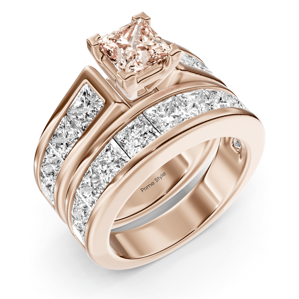 5.90 - 8.90 CT Princess Cut Fancy Pink Diamonds - Bridal Set - Primestyle.com