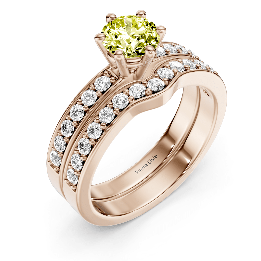 1.60 - 4.60 CT Round Cut Fancy Yellow Diamonds - Bridal Set - Primestyle.com