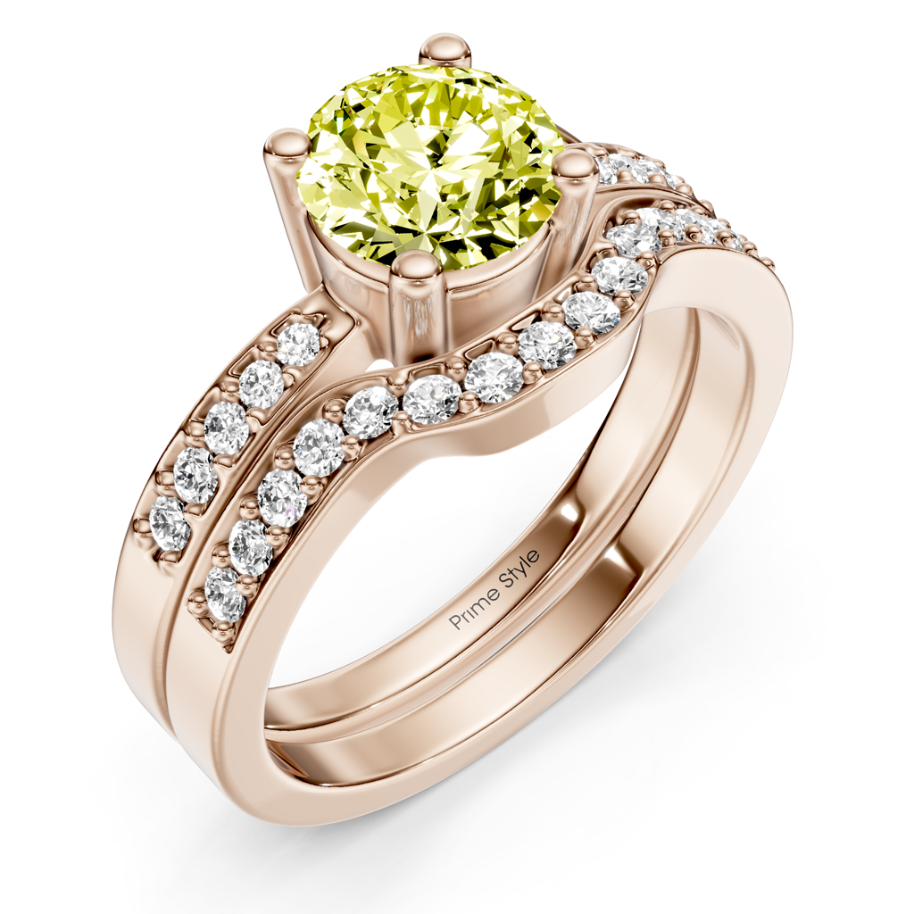 1.40-4.40 CT Round Cut Fancy Yellow Diamonds - Bridal Set