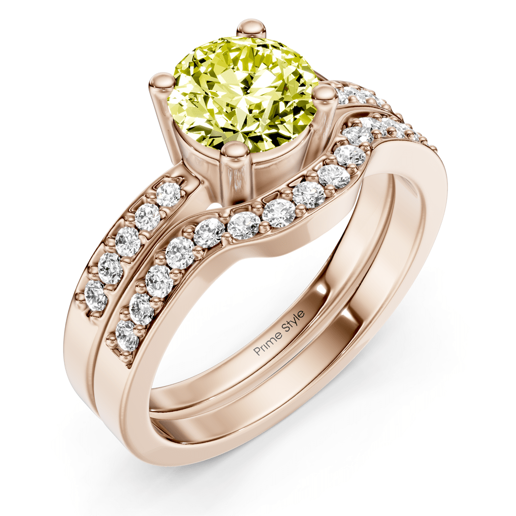 1.40 - 4.40 CT Round Cut Fancy Yellow Diamonds - Bridal Set - Primestyle.com