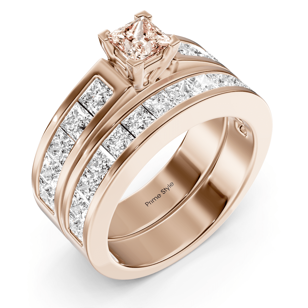 2.80 - 5.80 CT Princess Cut Fancy Pink Diamonds - Bridal Set - Primestyle.com