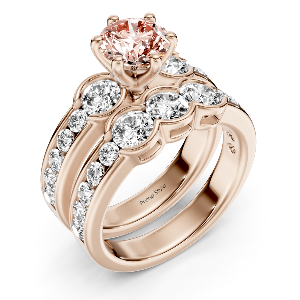 2.95-5.95 CT Round Cut Fancy Pink Diamonds - Bridal Set