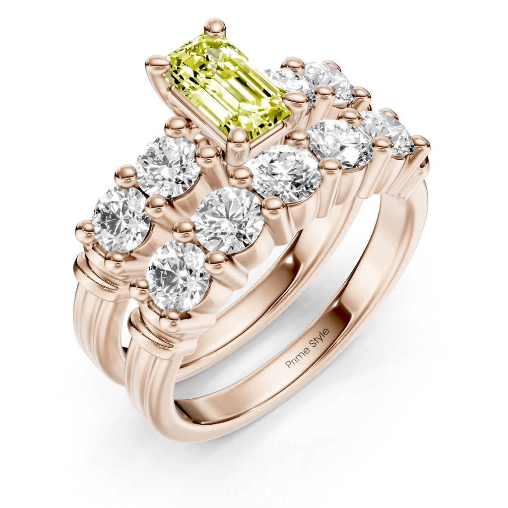 2.40-5.40 CT Emerald & Round Cut Fancy Yellow Diamonds - Bridal Set