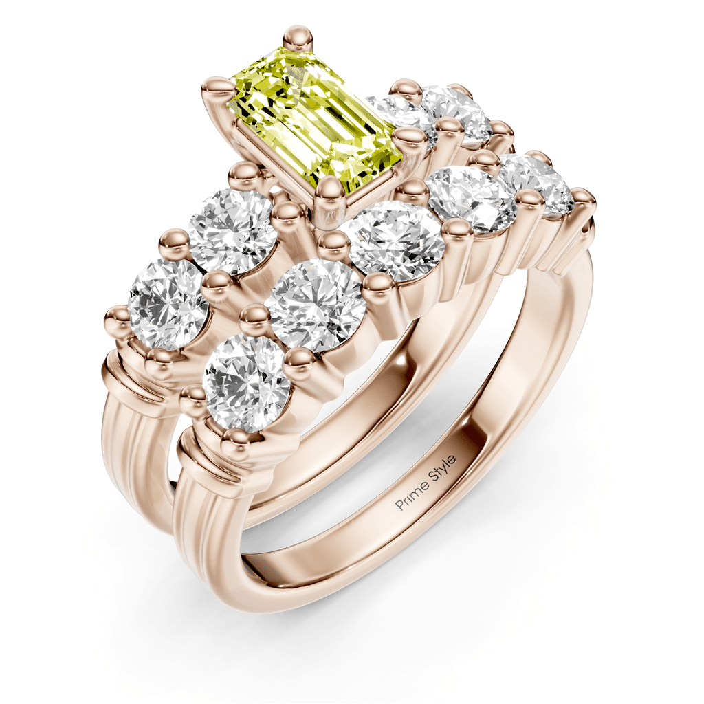 2.40 - 5.40 CT Emerald & Round Cut Fancy Yellow Diamonds - Bridal Set - Primestyle.com