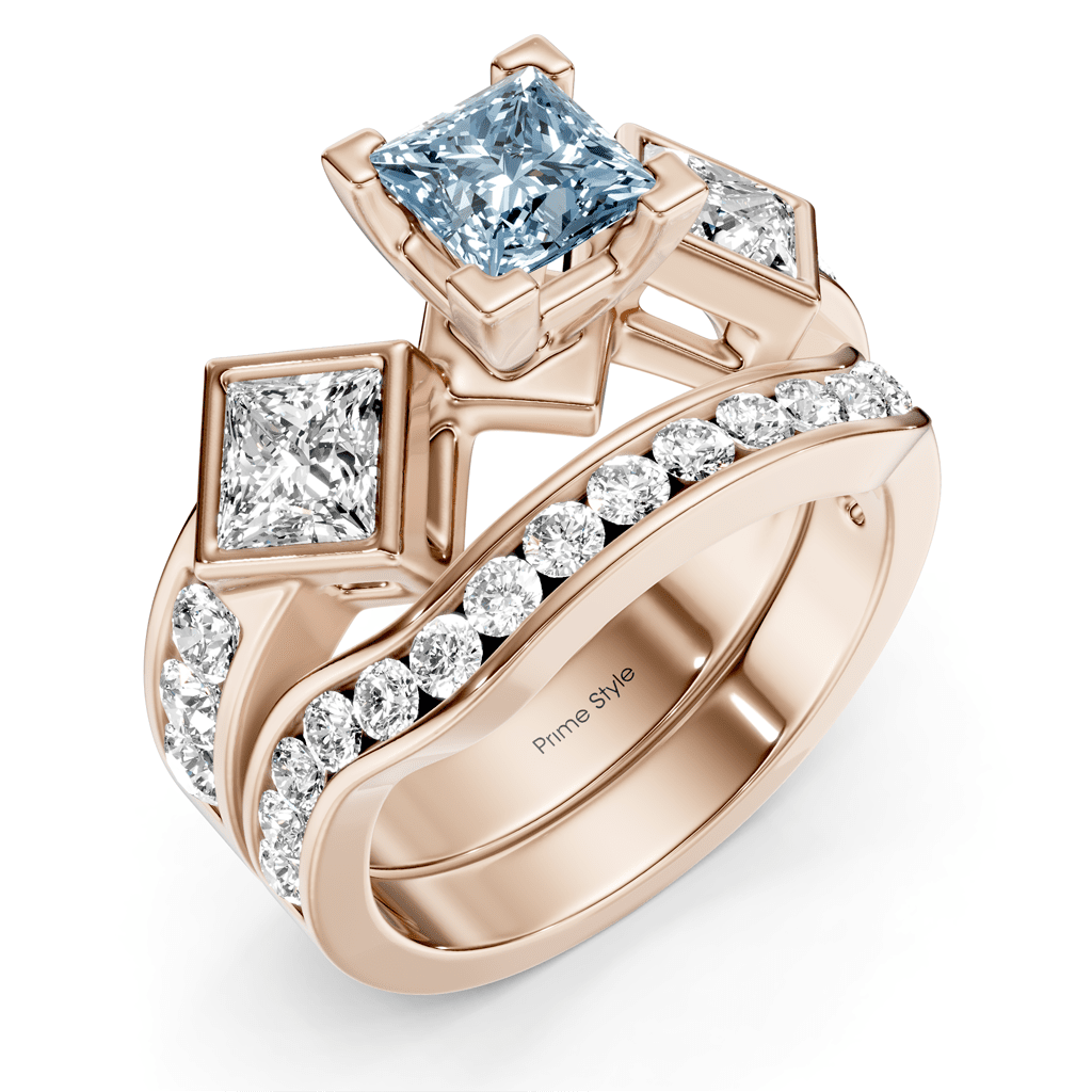 2.65 - 5.65 CT Princess & Round Cut Fancy Blue Diamonds - Bridal Set - Primestyle.com