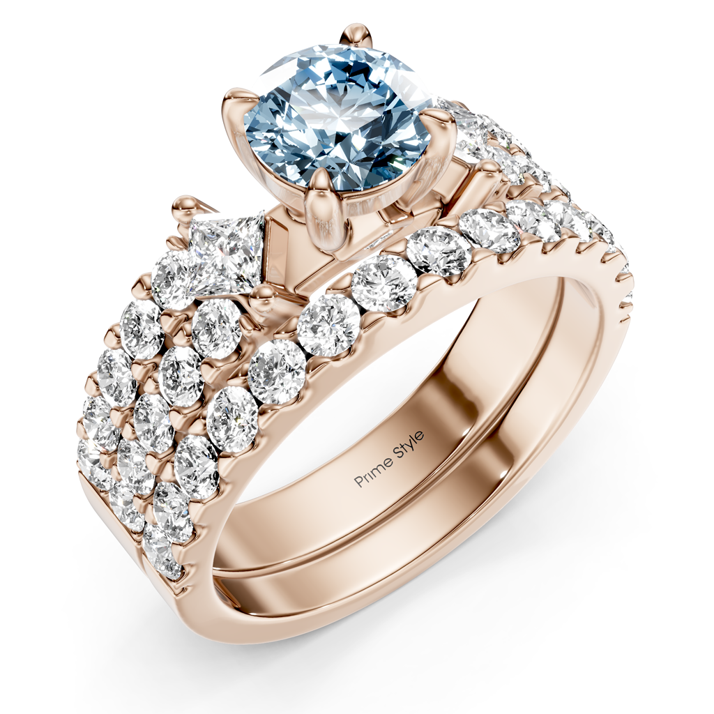 2.55-5.55 CT Princess & Round Cut Fancy Blue Diamonds - Bridal Set