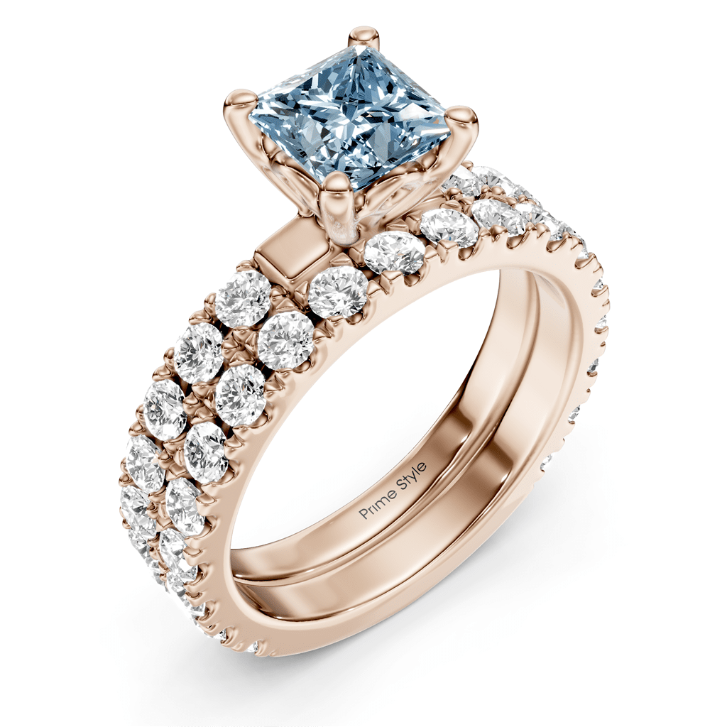 2.40-5.40 CT Princess & Round Cut Fancy Blue Diamonds - Bridal Set