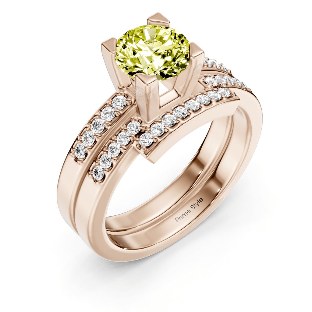 1.25 - 4.25 CT Round Cut Fancy Yellow Diamonds - Bridal Set - Primestyle.com