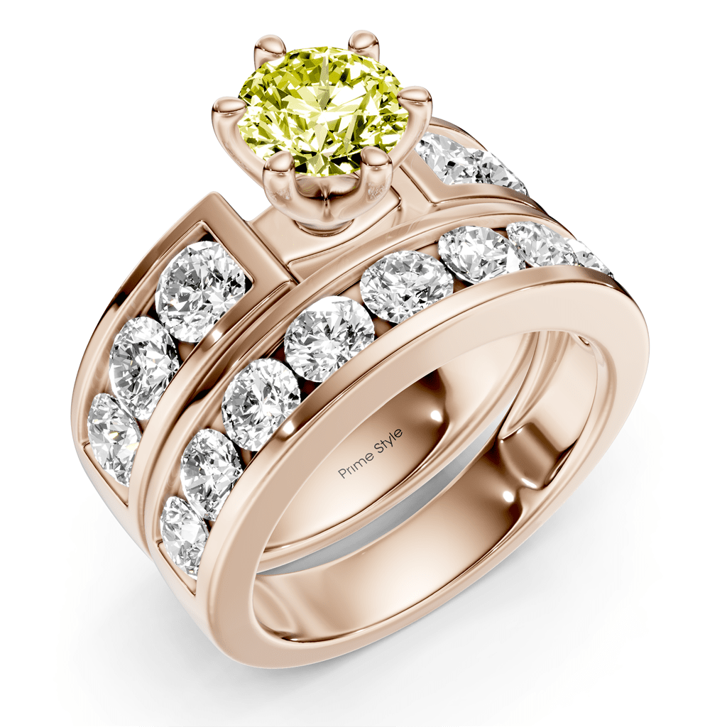 3.85 - 6.85 CT Round Cut Fancy Yellow Diamonds - Bridal Set - Primestyle.com