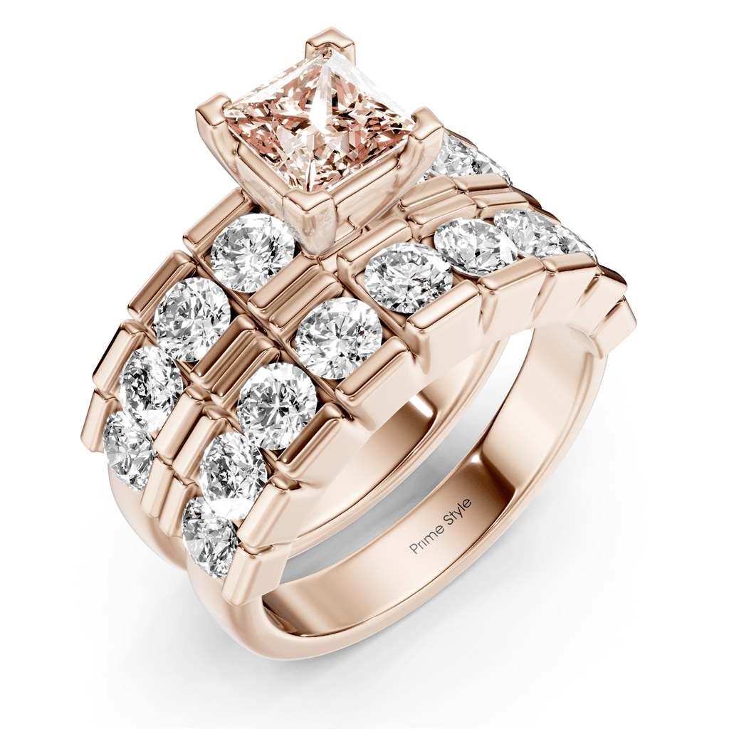 3.25 - 6.25 CT Princess & Round Cut Fancy Pink Diamonds - Bridal Set - Primestyle.com