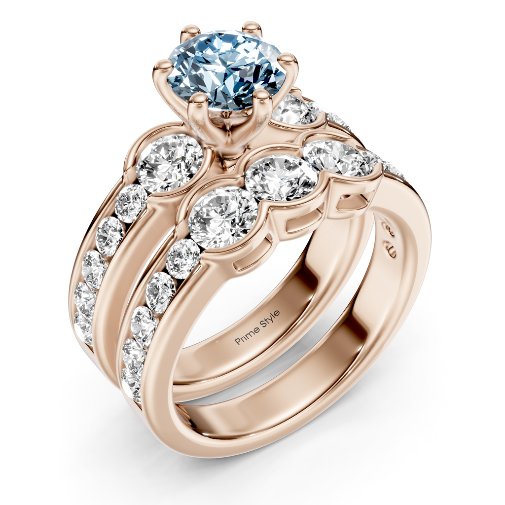 2.95-5.95 CT Round Cut Fancy Blue Diamonds - Bridal Set