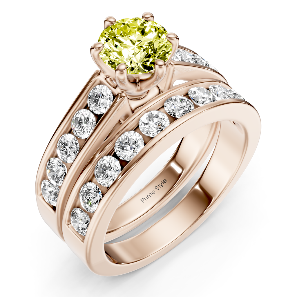 2.45-5.45 CT Princess & Round Cut Fancy Yellow Diamonds - Bridal Set