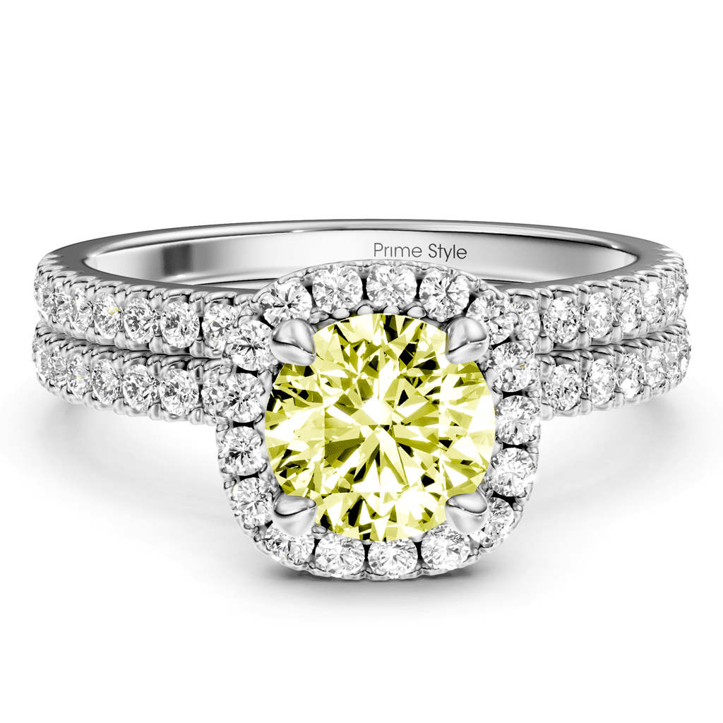 1.65 - 4.65 CT Round Cut Fancy Yellow Diamonds - Bridal Set - Primestyle.com