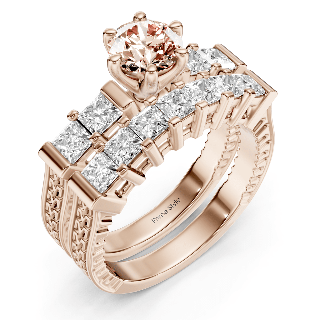 2.40 - 5.40 CT Princess Cut Fancy Pink Diamonds - Bridal Set - Primestyle.com