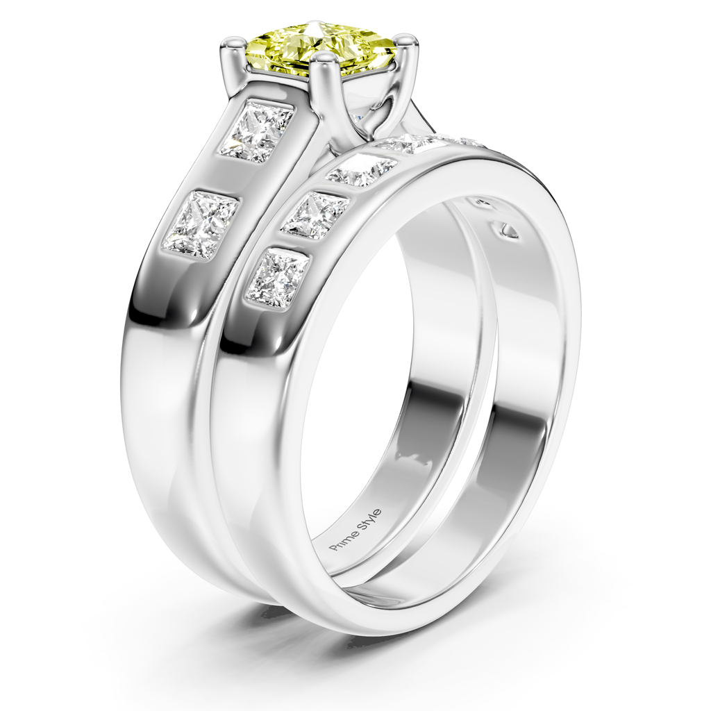 1.95-4.95 CT Princess Cut Fancy Yellow Diamonds - Bridal Set