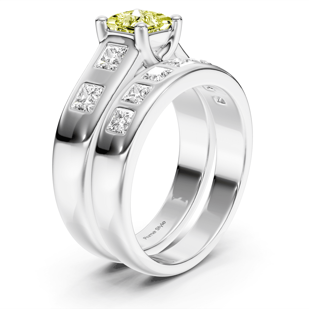 1.95 - 4.95 CT Princess Cut Fancy Yellow Diamonds - Bridal Set - Primestyle.com