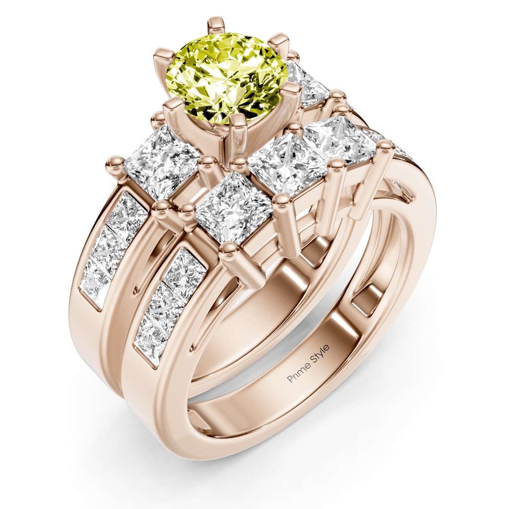 2.95 - 5.95 CT Princess Cut Fancy Yellow Diamonds - Bridal Set - Primestyle.com