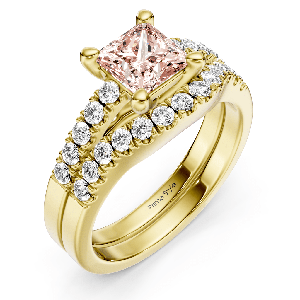 1.55 - 4.55 CT Princess & Round Cut Fancy Pink Diamonds - Bridal Set - Primestyle.com