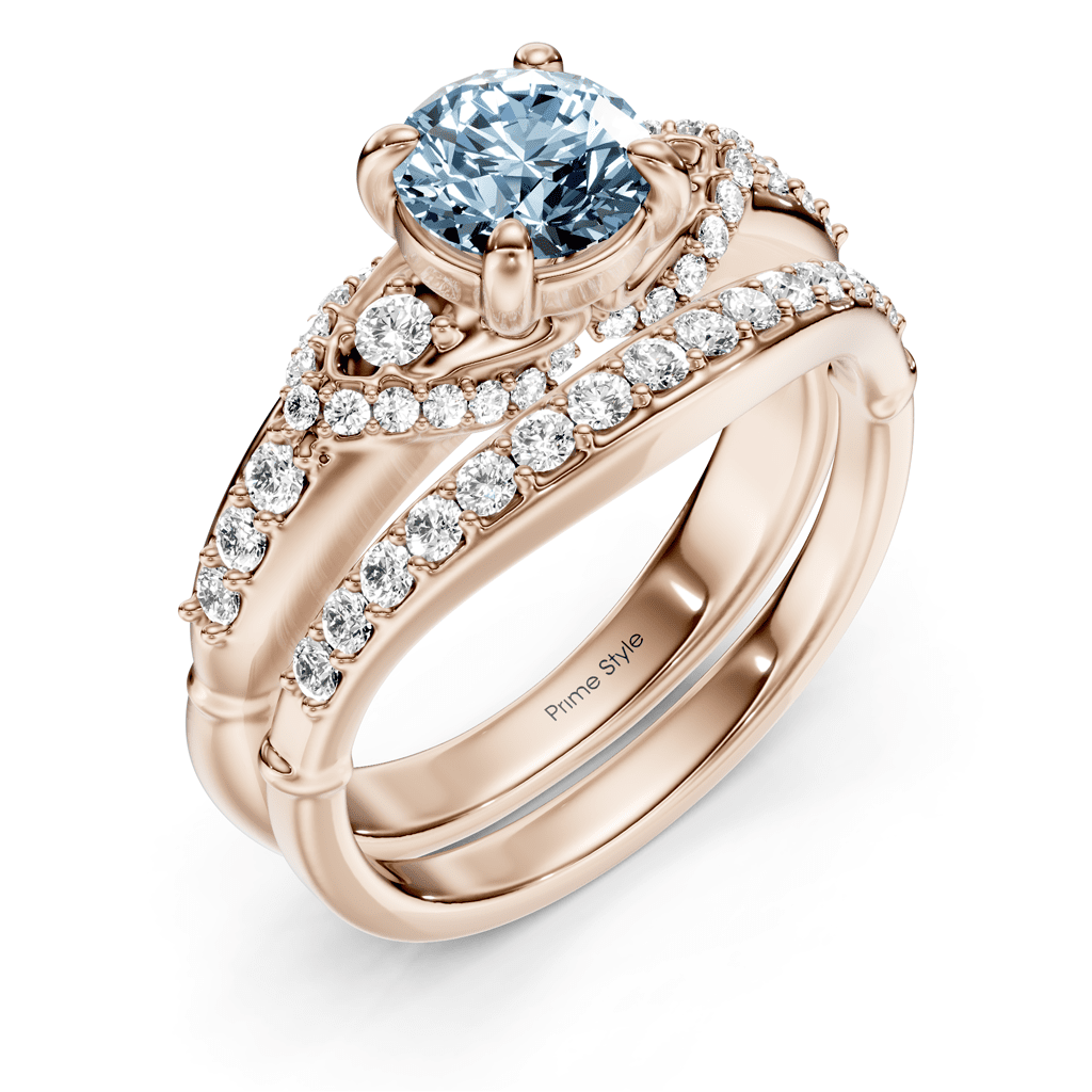 1.50 - 4.50 CT Round Cut Fancy Blue Diamonds - Bridal Set - Primestyle.com