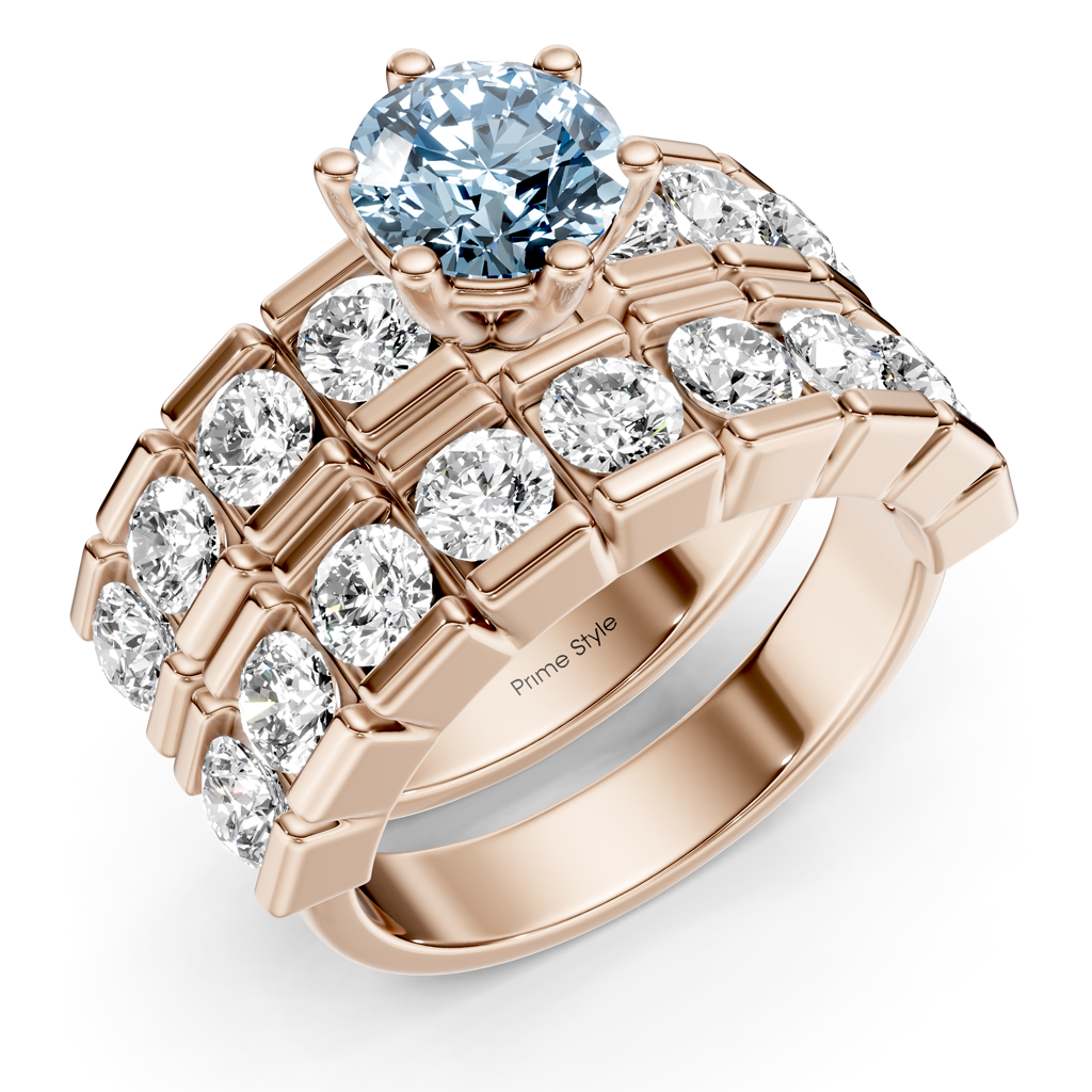 3.25-6.25 CT Round Cut Fancy Blue Diamonds - Bridal Set