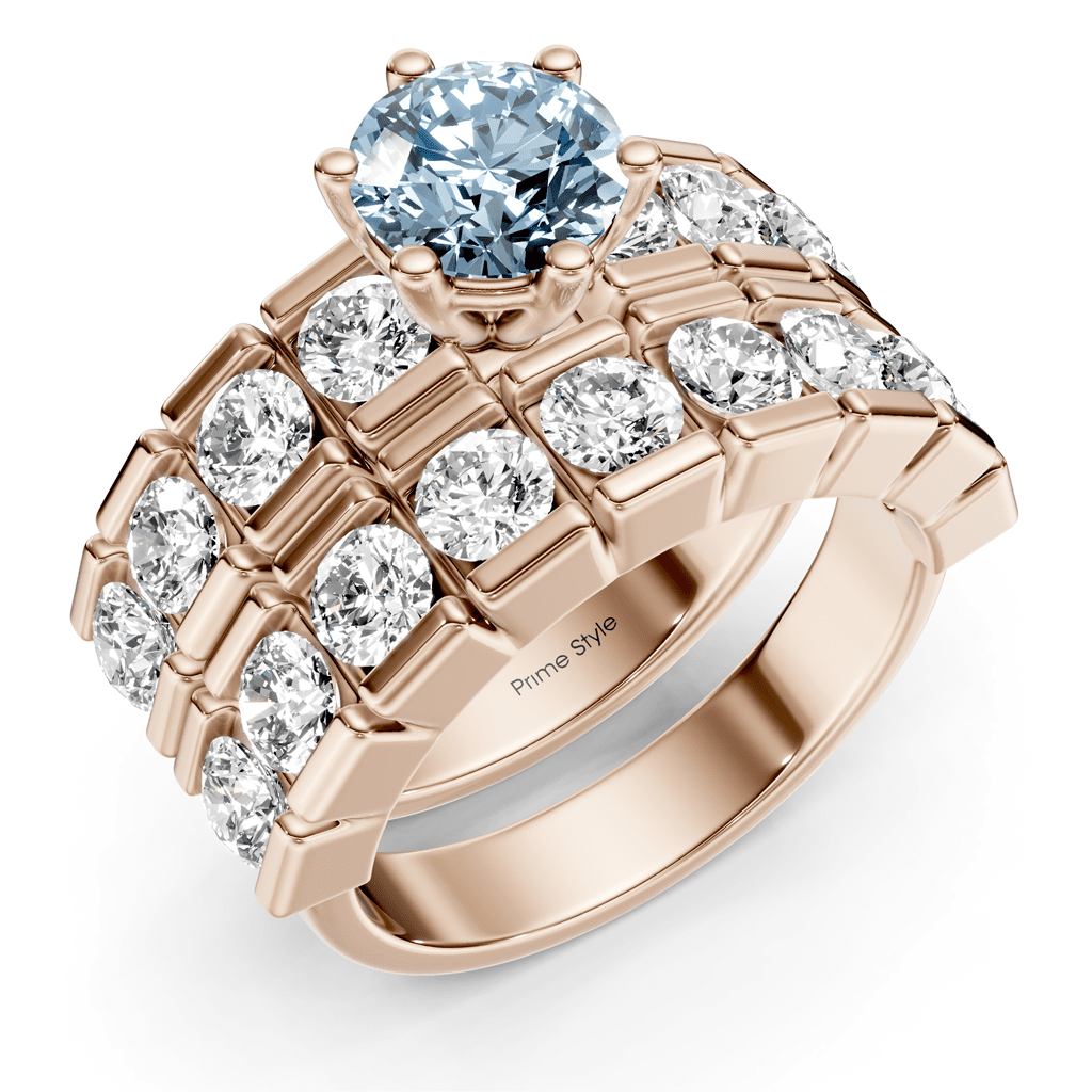 3.25 - 6.25 CT Round Cut Fancy Blue Diamonds - Bridal Set - Primestyle.com