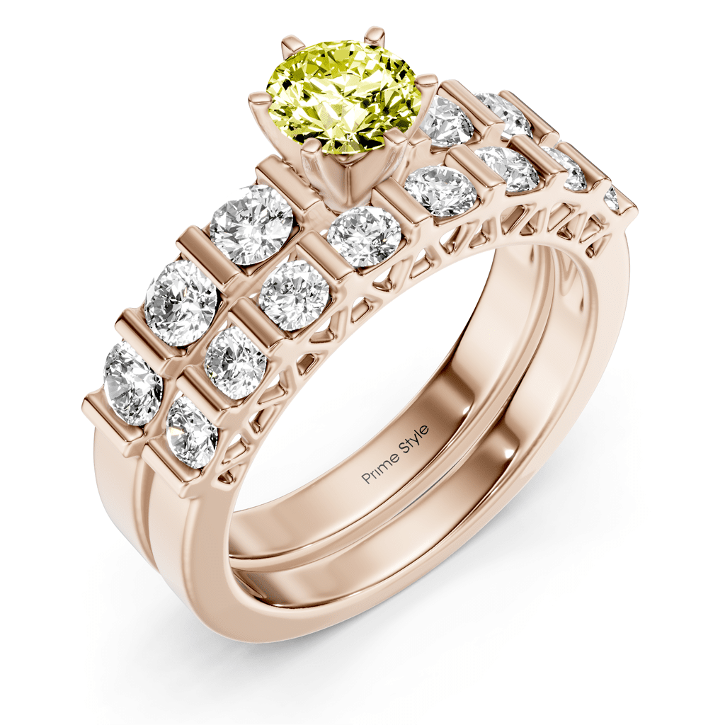 2.10 - 5.10 CT Round Cut Fancy Yellow Diamonds - Bridal Set - Primestyle.com