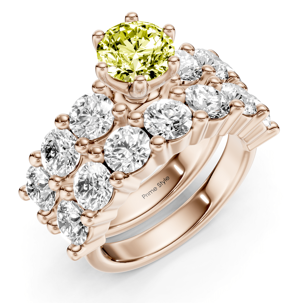 4.60-7.60 CT Princess & Round Cut Fancy Yellow Diamonds - Bridal Set