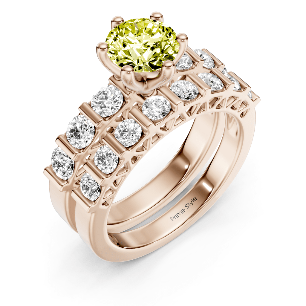 2.10 - 5.10 CT Round Cut Fancy Yellow Diamonds - Bridal Set - Primestyle.com