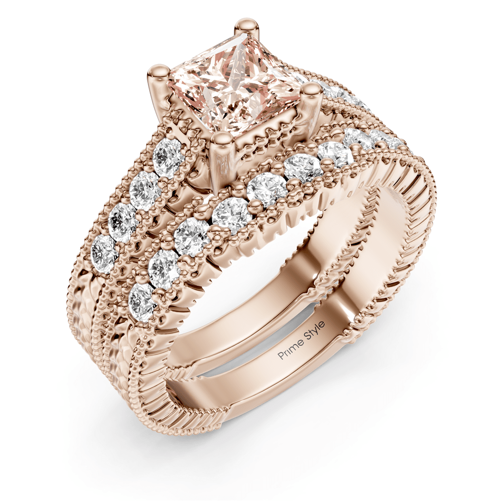 1.65 - 4.65 CT Princess & Round Cut Fancy Pink Diamonds - Bridal Set - Primestyle.com