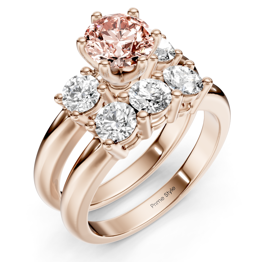 2.00-5.00 CT Round Cut Fancy Pink Diamonds - Bridal Set