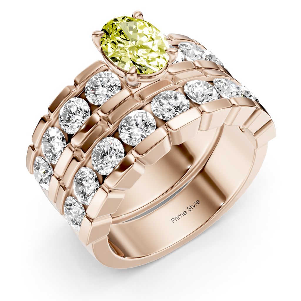 3.25-6.25 CT Oval & Round Cut Fancy Yellow Diamonds - Bridal Set