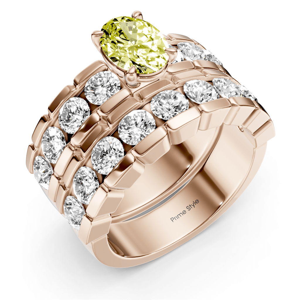 3.25 - 6.25 CT Oval & Round Cut Fancy Yellow Diamonds - Bridal Set - Primestyle.com