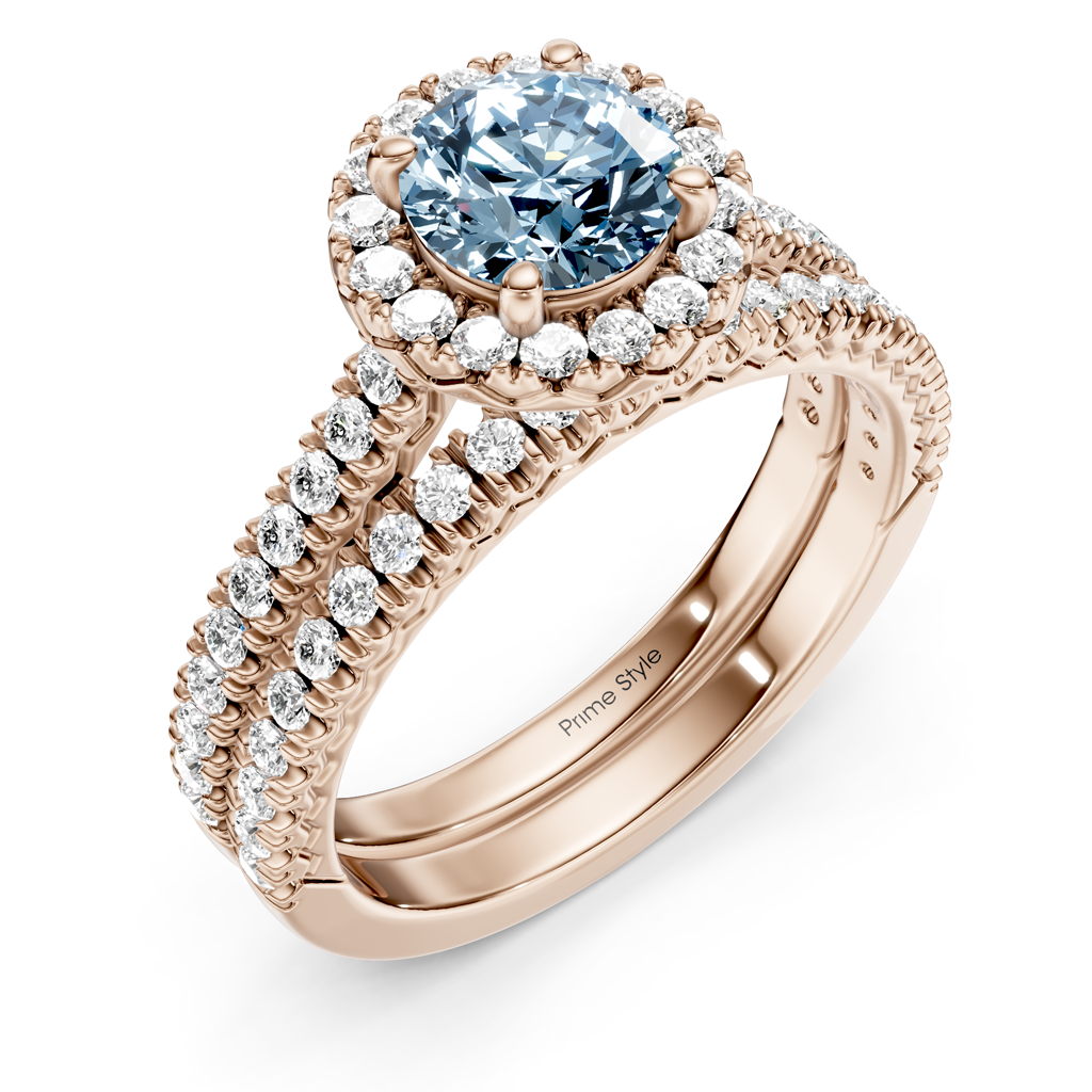 1.70-4.70 CT Round Cut Fancy Blue Diamonds - Bridal Set