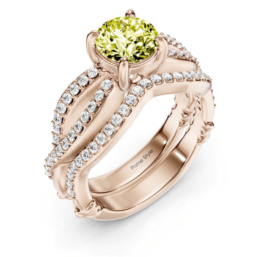 1.35 - 4.35 CT Round Cut Fancy Yellow Diamonds - Bridal Set - Primestyle.com