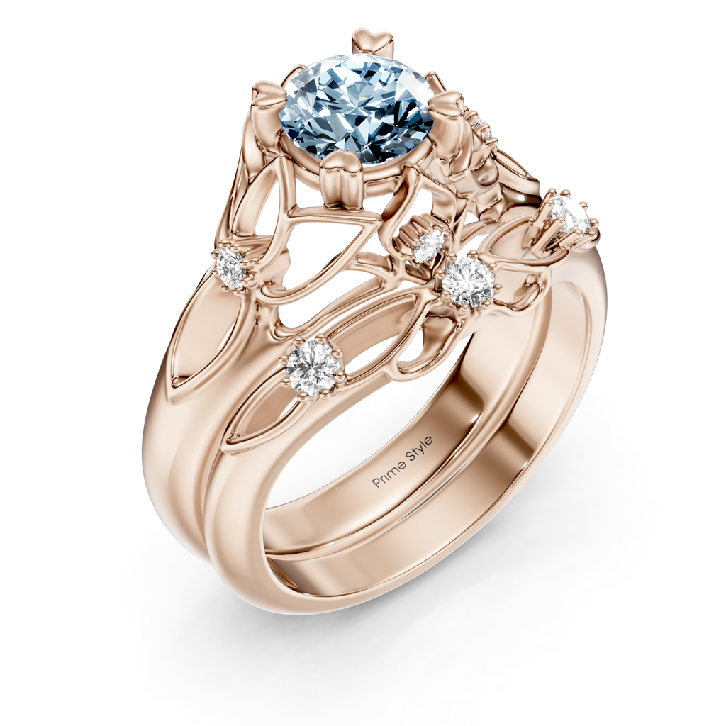 1.20-4.20 CT Round Cut Fancy Blue Diamonds - Bridal Set