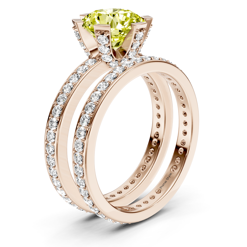 2.00-5.00 CT Round Cut Fancy Yellow Diamonds - Bridal Set